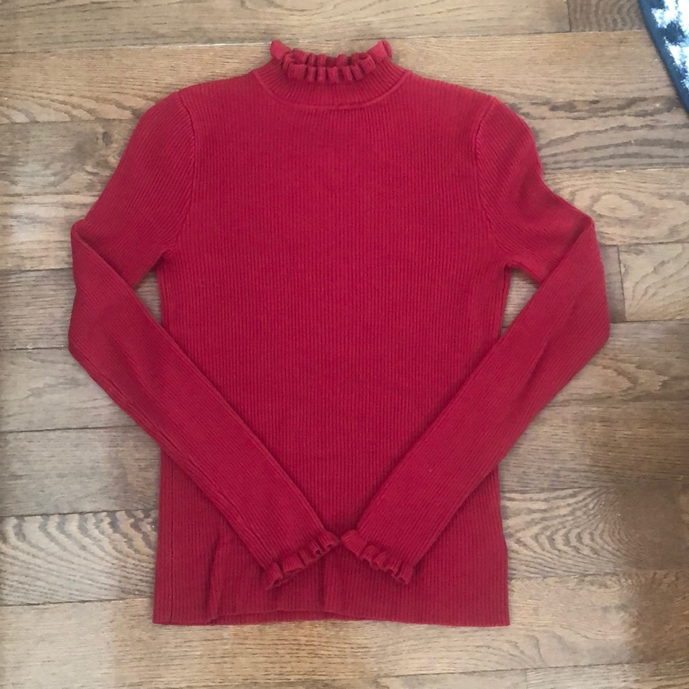 Express red ruffle neck/sleeve turtle neck